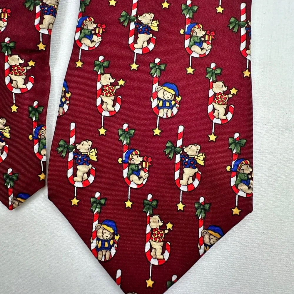 Christmas Tie Necktie Holiday Teddy Bear Candy‎ Cane Silk by Croft and Barrow